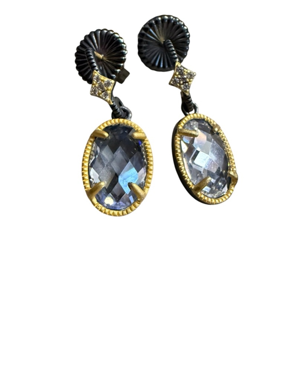 New Freida Rothman 925 Sterling Silver Stamped Faceted Crystal Drop Earrings